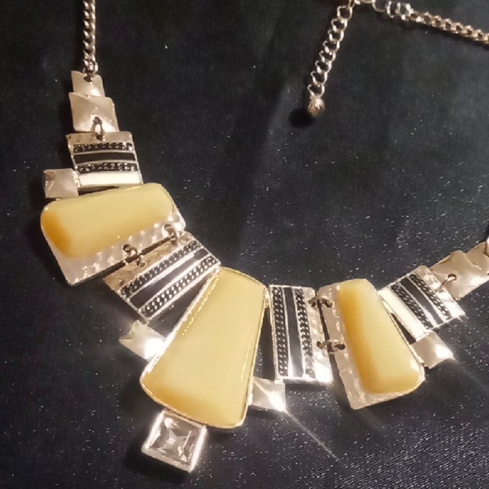 Art deco style bib or collar Elegant Gold and butter Cream yellow Necklace.